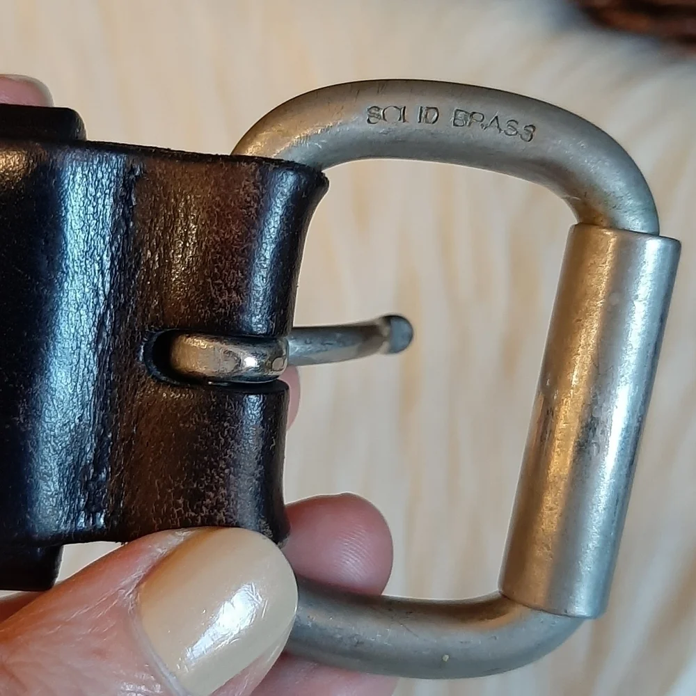 Fossil Fuel Distressed Brown Leather Belt Unisex Men's 34 Women's Brass Boho